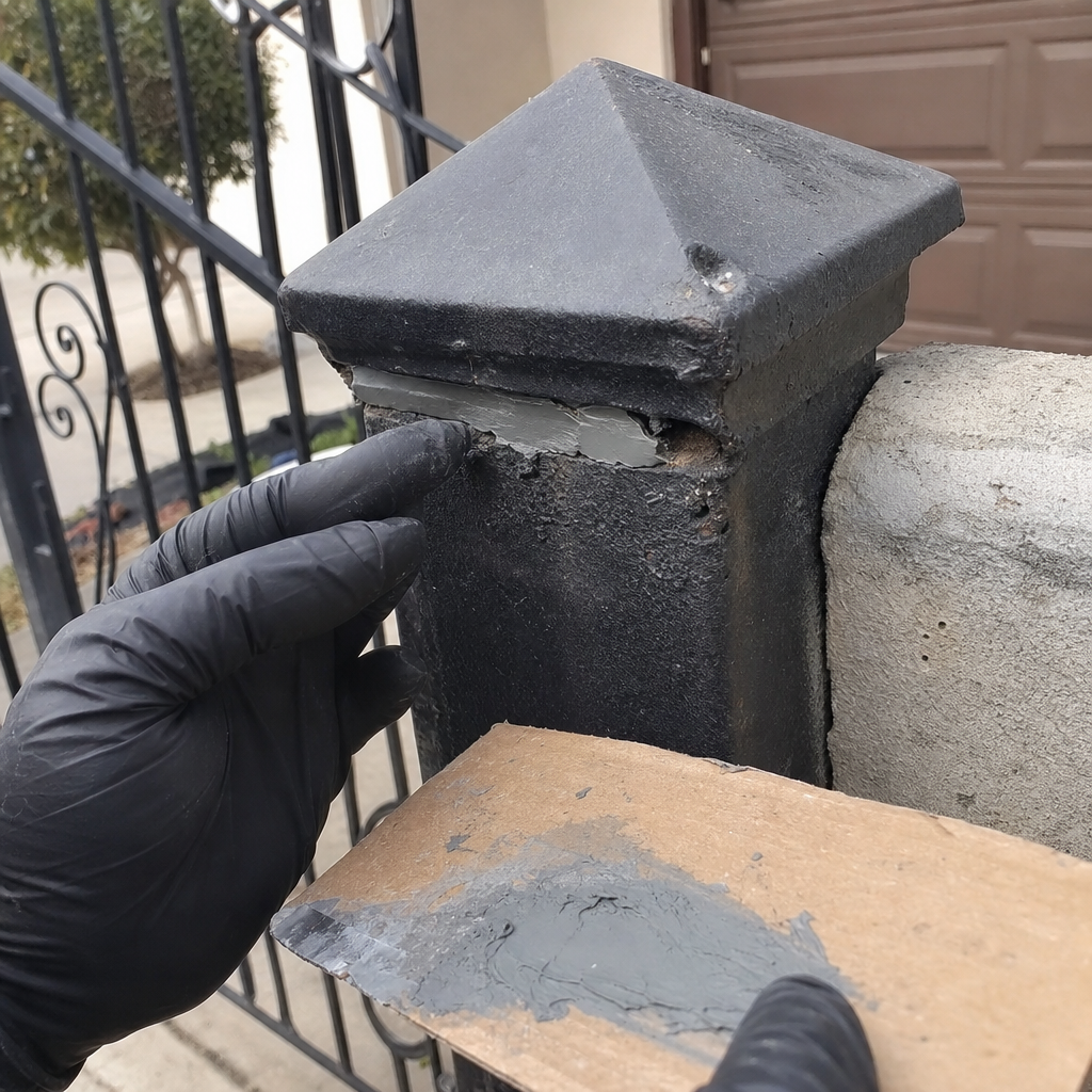 professional gate post repair with filler application