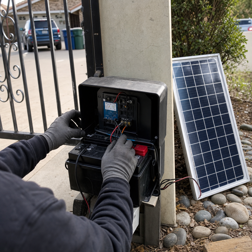 Technician performing maintenance on an electric gate access control system. in San Jose, CA